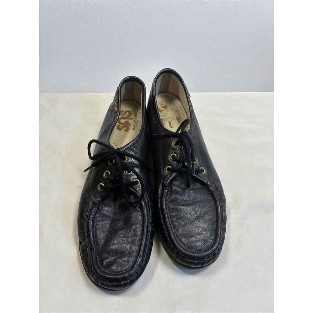SAS Black Leather Loafers Lace Up Comfort Walking Shoes Soft Step Heel Womens 9